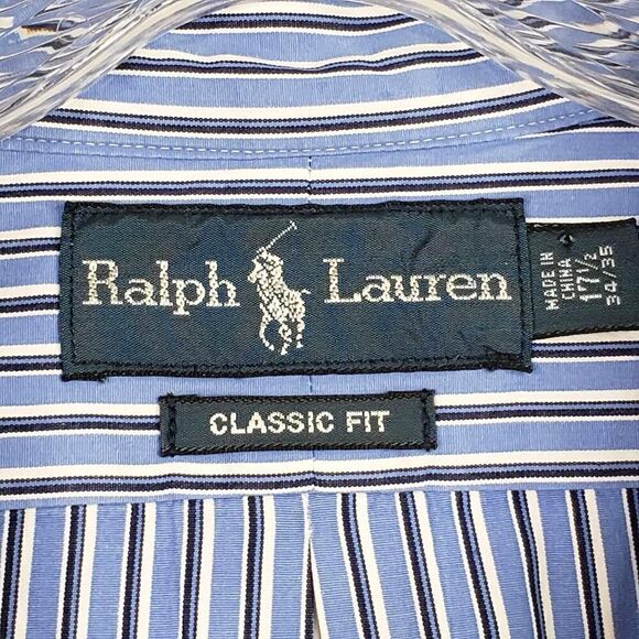 Polo Ralph Lauren Oxford Shirt Men's XL 17.5 Blue Vertical Stripe LS Button Down - Picture 4 of 11